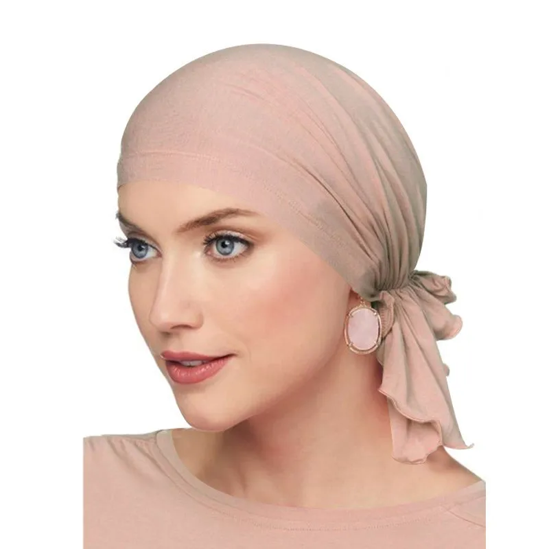

Elastic Modal Cotton Ruffle Turban Caps for Women Muslim Headwear Bonnet Femme Musulman Instant Wrap Lady Hair Loss Chemo Cap
