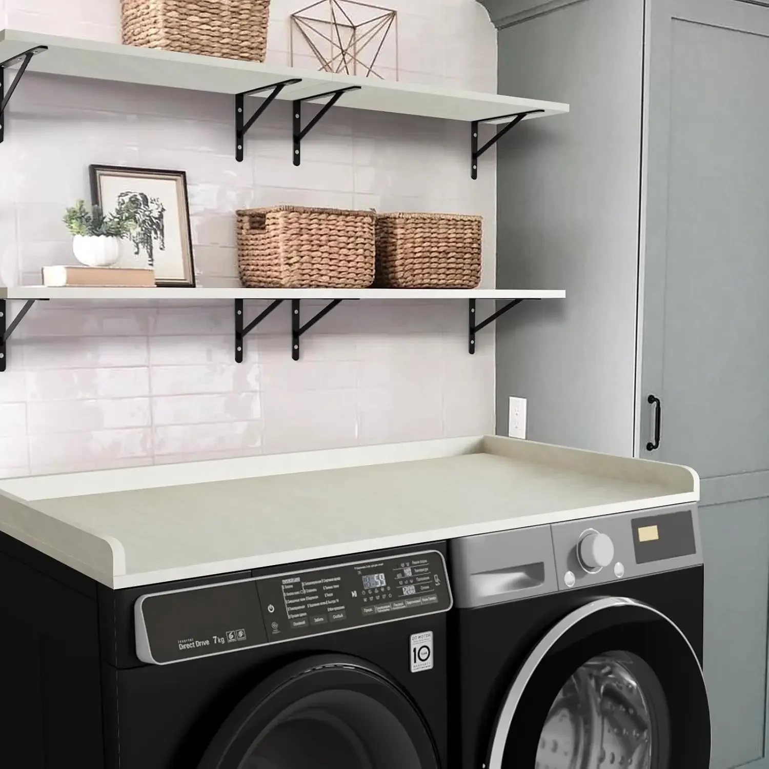 Washer Dryer Countertop, Melamine Countertop with Edge Rails - 27.5" Depth x 54" Width Laundry Room Organization, Sea Sal 5