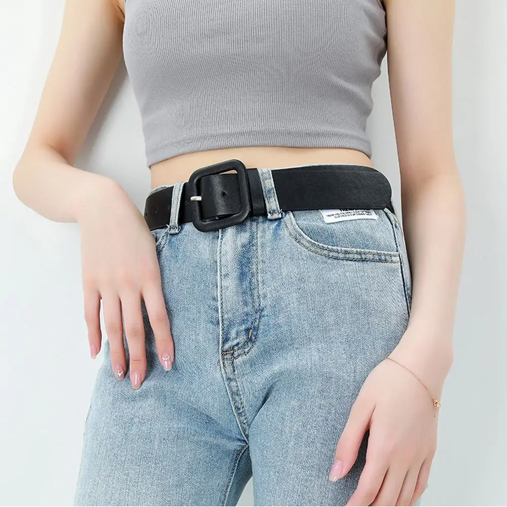 Luxury Design Casual Candy Color Leather Belt Thin Waist Strap Trouser Dress Belts Square Buckle Waistband