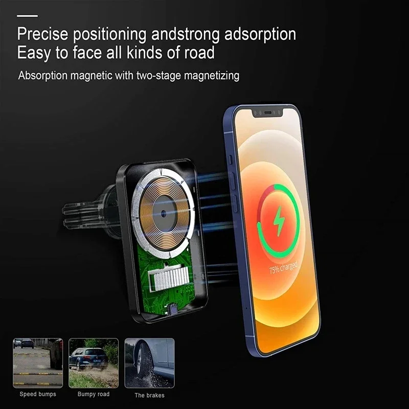 LEEOUDA 자기 자동차 무선 충전기 MacSafe iPhone 15 14 13 12 11 Pro Max 미니 자석 전화 홀더 스탠드 용 에어 벤트 마운트