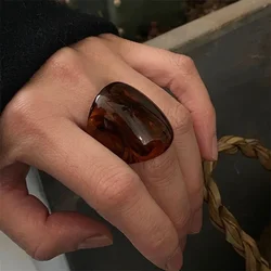 Vintage - Inspired Amber Resin Geometric Statement Ring - Inner Diameter 1.7cm