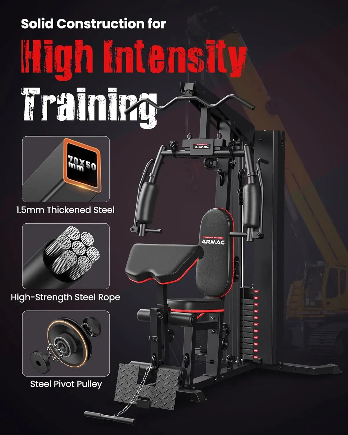 Home Gym, Multifunctional Home Gym Equipment, 150LBS Weight Stack Machine, Workout Station with Pulley System, Fly Chest, and Le 3