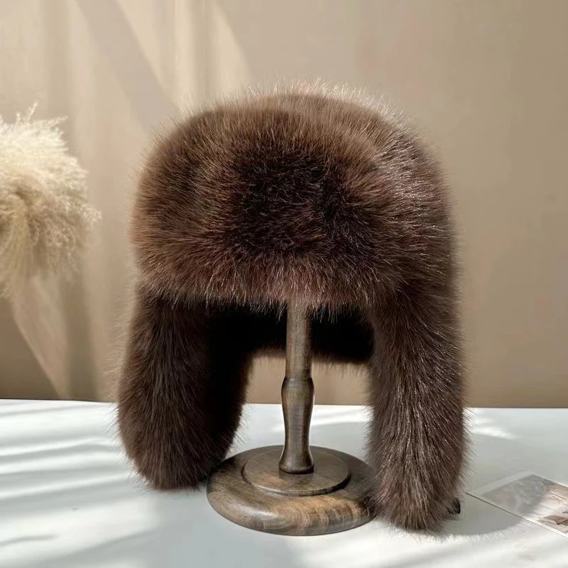 Thicken Faux Fur Ushanka Winter Warm Ear Protection Bomber Hat Outdoor Russian Windproof Anti-cold Furry Earflap Hat For Skiing winter hat fur hat