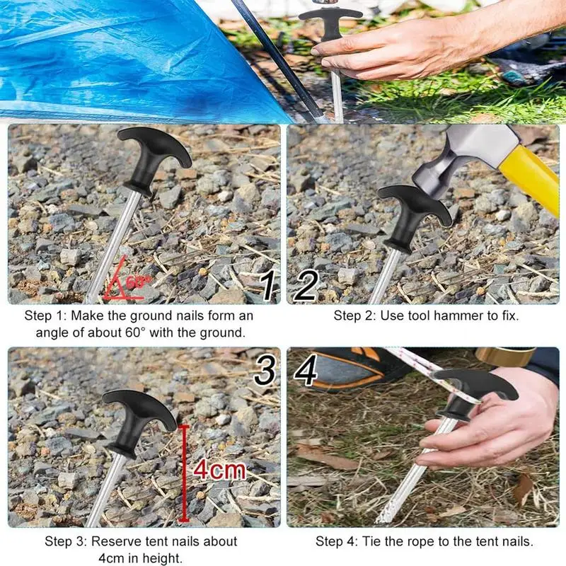 Tent Stake Pegs Carbon Steel Screw In Tent Stakes For Yard Portable Stakes T-Shaped Camping Stake Pegs Camping Peg For garden staples