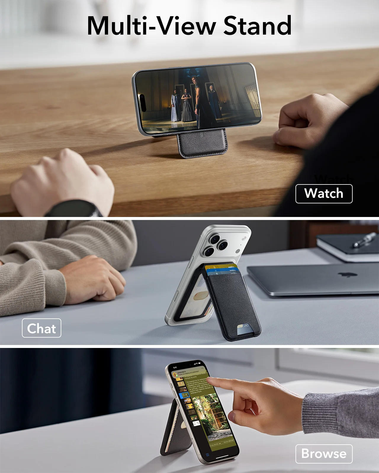 아우라 맥세이프 지갑 비건 가죽 5 카드 홀더 조절 가능한 맥세이프 지갑 여성용 아이폰 17/16/15/14/13/12 시리즈용