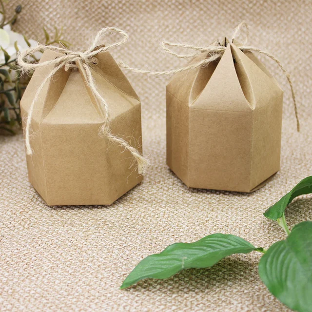 50Db/Tétel Esküvői Ajándéktáska Csomagoló Doboz Kraft Papír Hatszögletű Cukorka Karácsonyi Baba Zuhany Születésnapi Buliak Készletei - Image 6