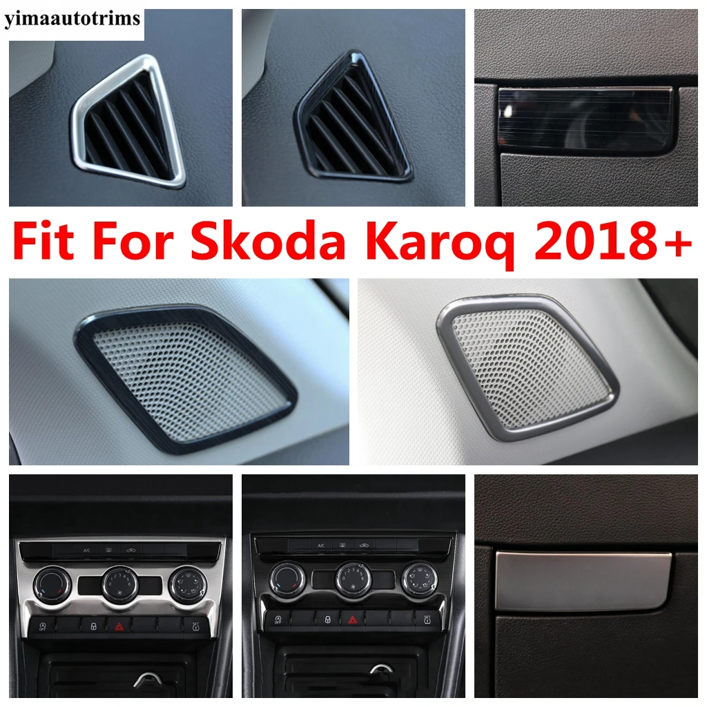 

A Pillar Speaker / Glove Box Sequin / AC Air Vent Outlet Panel Cover Trim Stainless Steel Accessories For Skoda Karoq 2018-2022