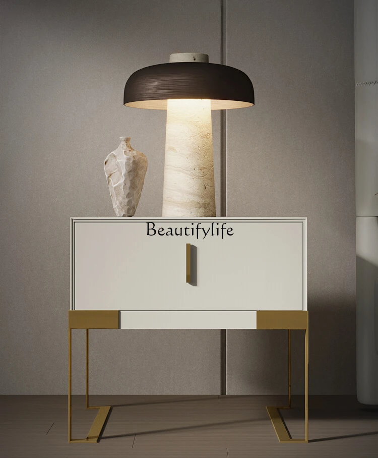 

Solid Wood Paint Stone Plate Bedside Table Simple Modern Light Luxury High-Grade Complete Storage Cabinet