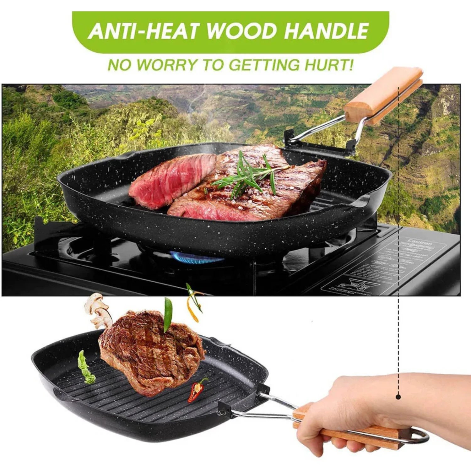 Camping Cookware Frying Pan Durable Non-Stick Grilling Pan with Folding Handle Portable Outdoor Hiking Picnic Cooking Equipment 5