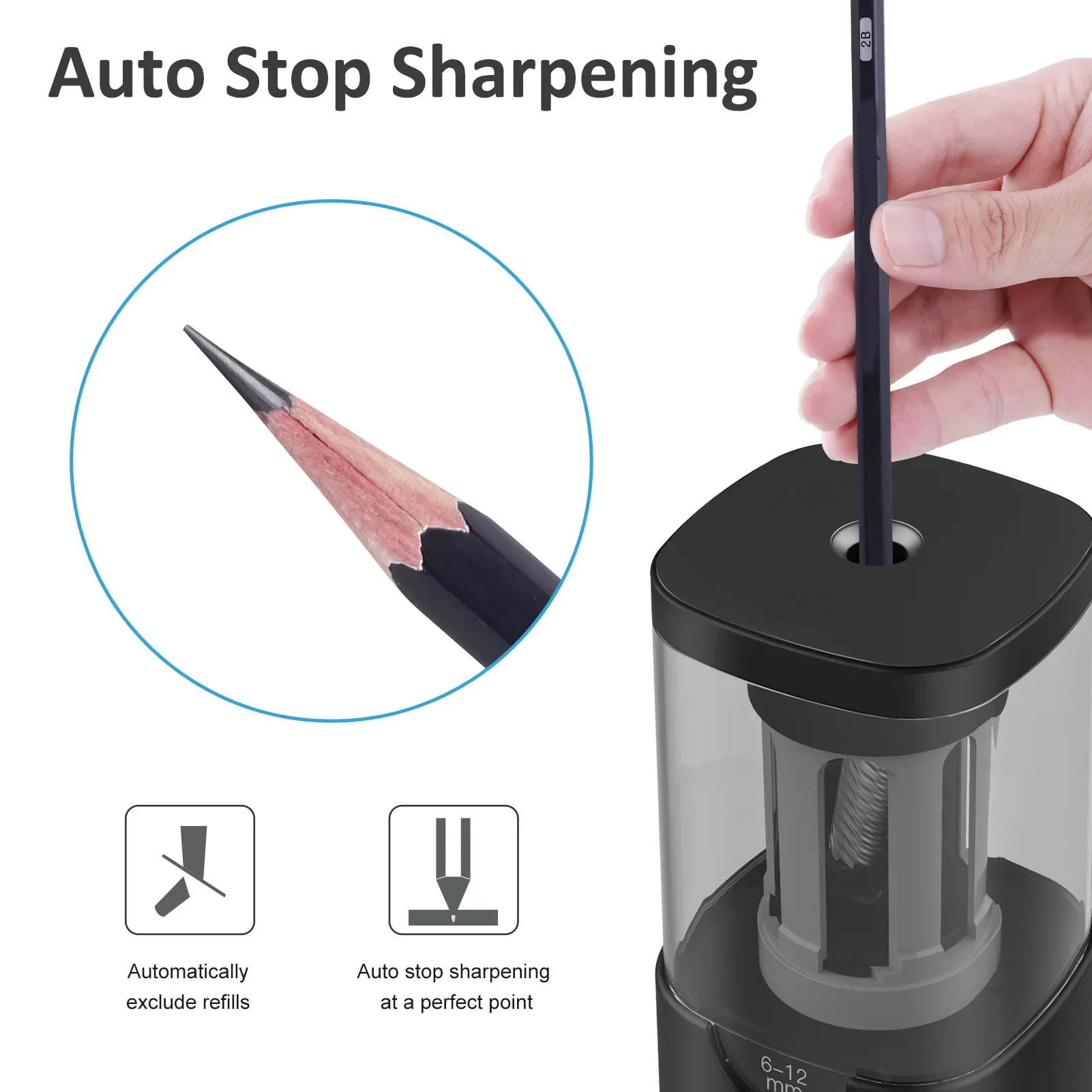 

Электрическая точилка для карандашей и карандашей, автоматический офисный инструмент, держатель для механических и школьных принадлежностей, 6-12 мм, спиральные принадлежности, Usb