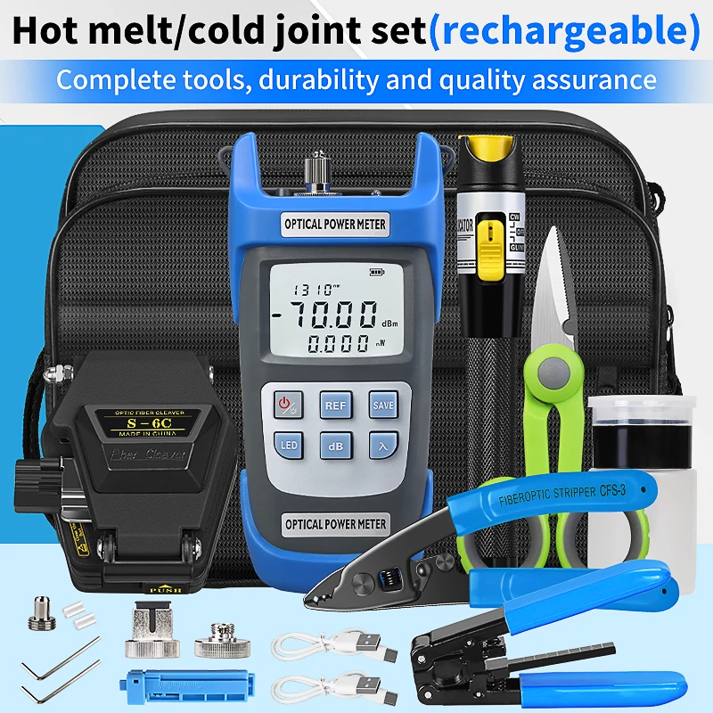 Fiber Optic Tool Kit With S-6C Fiber Cleaver/Rechargeable Optical power meter and 15mw Visual fault locator(VFL)/Fiber Stripper