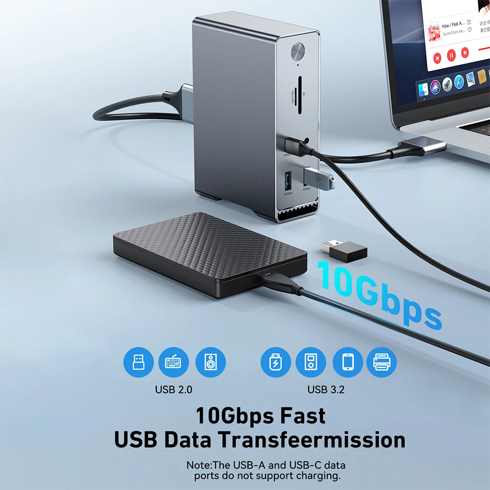 RayCue USB C 도킹 스테이션, 듀얼 HDMI 호환, 4K USB 3.2, 2 세대 이더넷, 100W PD USB 허브, SD/TF, 맥북 프로 M1 M2 프로용