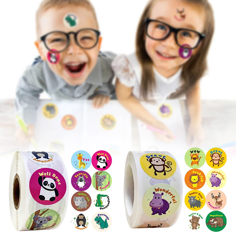 

4 Roll 25mm Round Stickers for Kids Animal Pattern DIY Scrapbooking Sticker 4 Roll 25mm Stickers for Kids School Supplies