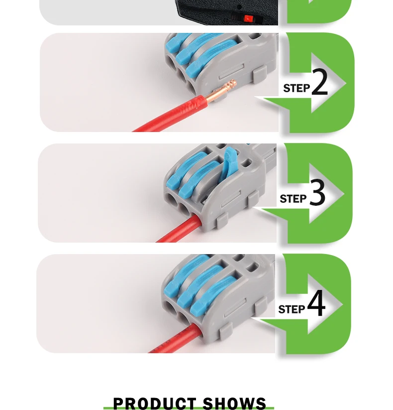 Description Picture 6 of item1 in 1/2/3/4/5 out Electrical Wire Connectors Butting Universal Compact Splitter Cable Splicing Push-in Wiring Terminals Block