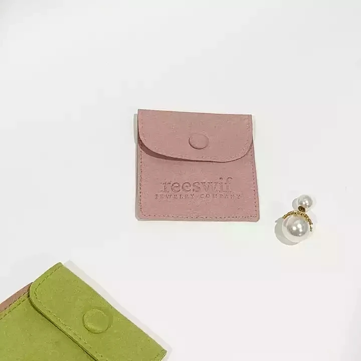

50PCS Custom Own Logo Suede Microfiber jewelry Packaging Gift Bag Pouches flap fiber velvet jewelry pouch