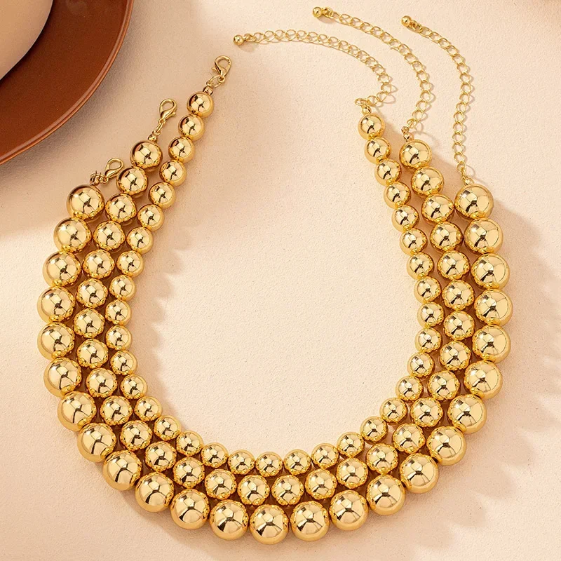 Steampunk Gold Color Ball Beads Chain Necklace For Women Men
