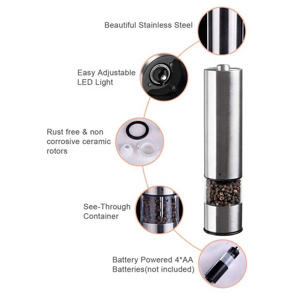 Portable Electric Spice Mill Automatic Round Battery Operated