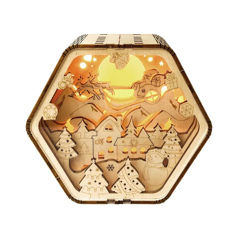 Wooden carved lamps handcrafted and assembled with 3D puzzles, Christmas decorative ornaments, creative night light gifts 2