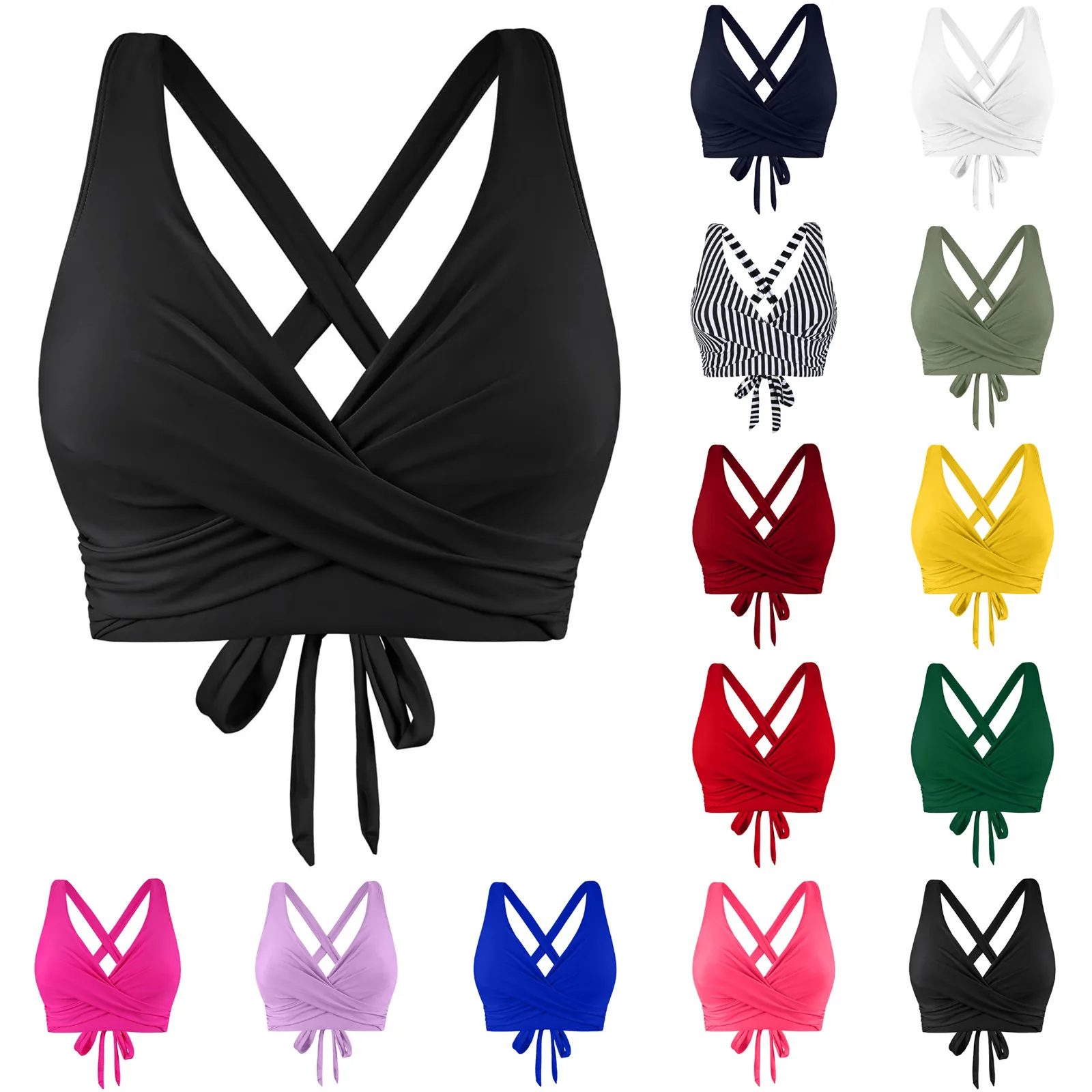 

Women Lace Up Swimwear Tops Full Coverage Bikini Top Push Up Swim Crop Swimsuit Woman 2024 Swim Crop Top Bathing Suit Tops