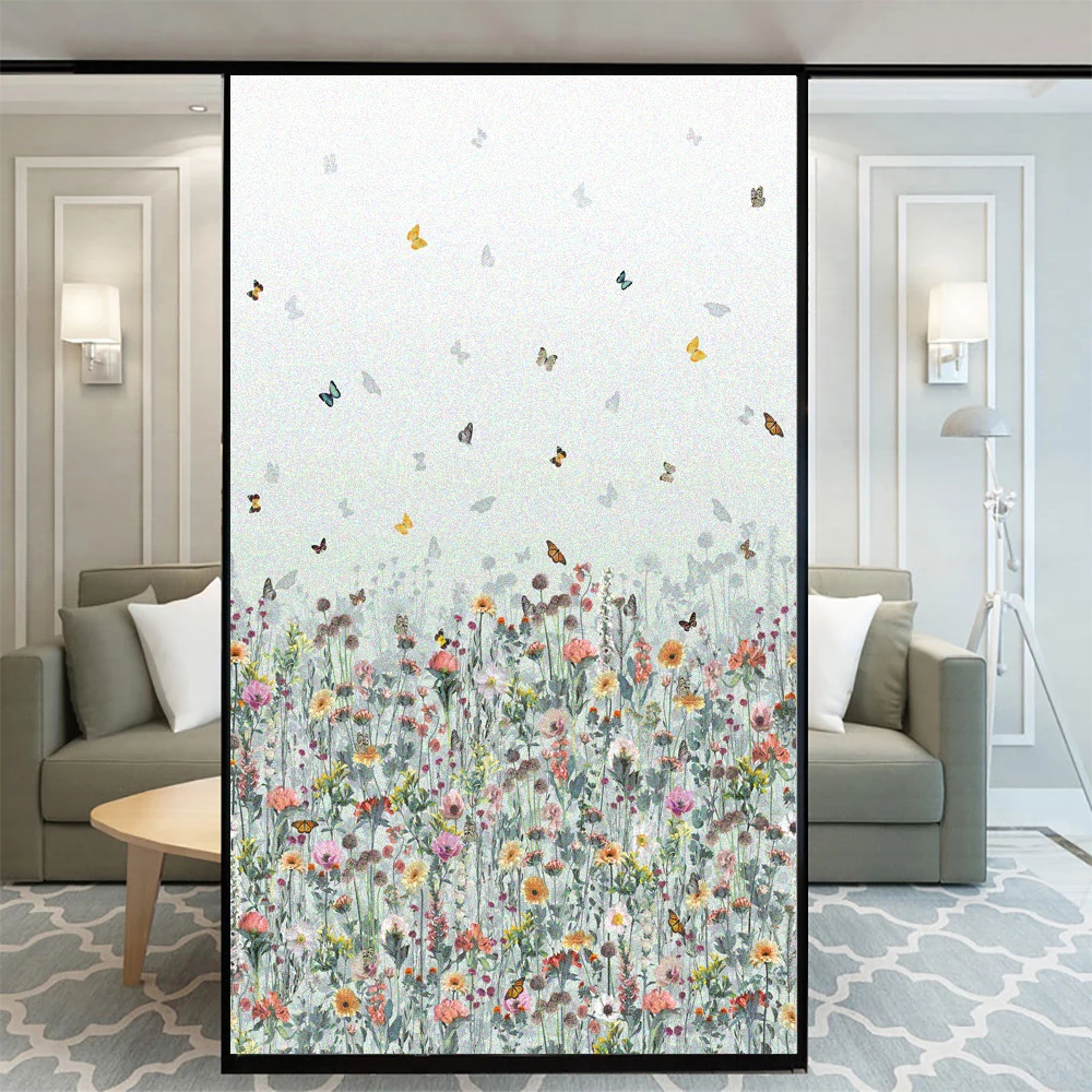 Butterfly Flower Window Privacy Film Gluefree Decorative Glass