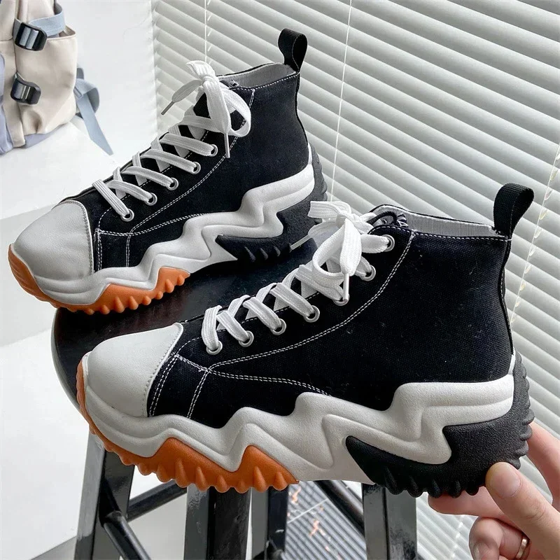 

Кеды женские высокие на платформе, Вулканизированная подошва, высокие кроссовки, на шнуровке, увеличивающие рост, 36-42, 2024