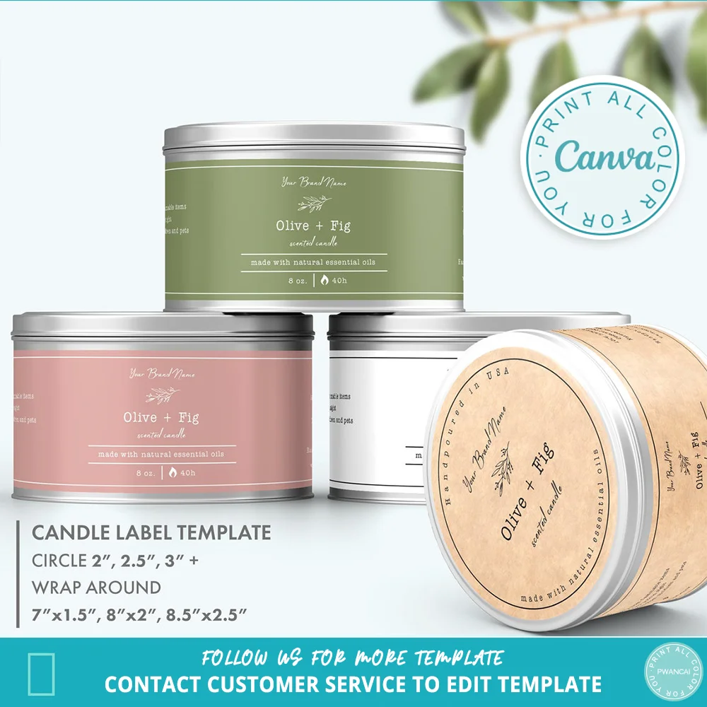 Candle Tin Label Template: Printable Custom Candle Label maker