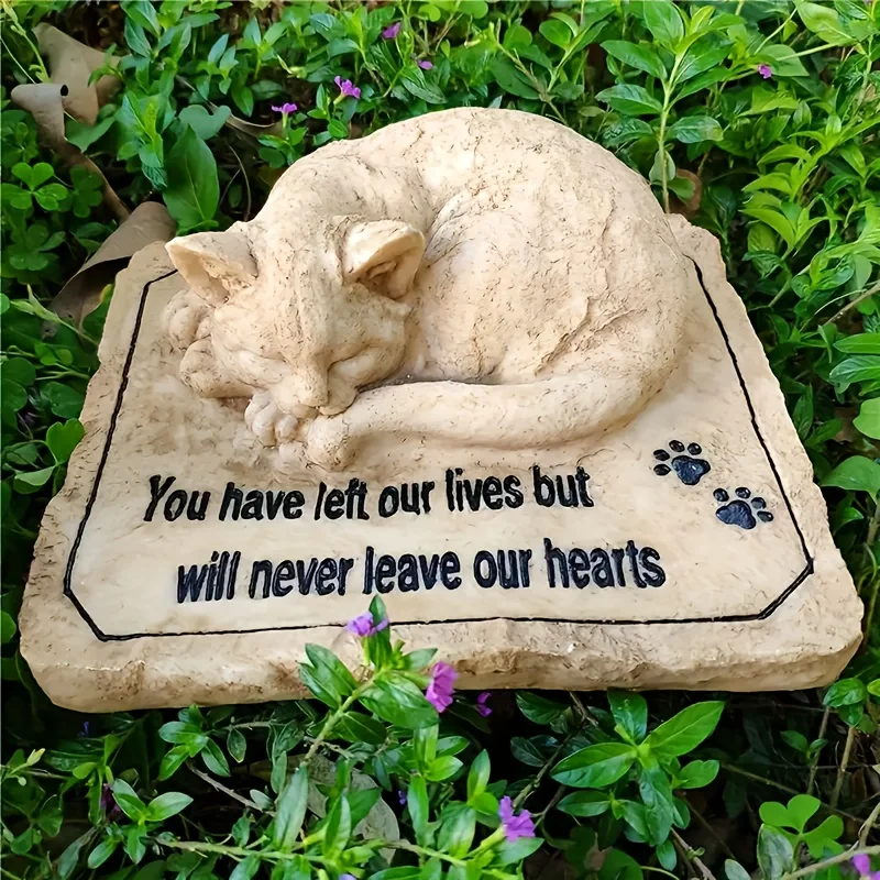 Personalizable Cat Memorial Stones with A 3-D Sleeping Cat on The Top Paw Print Memorial Stone Pet Grave Markers Garden Stones