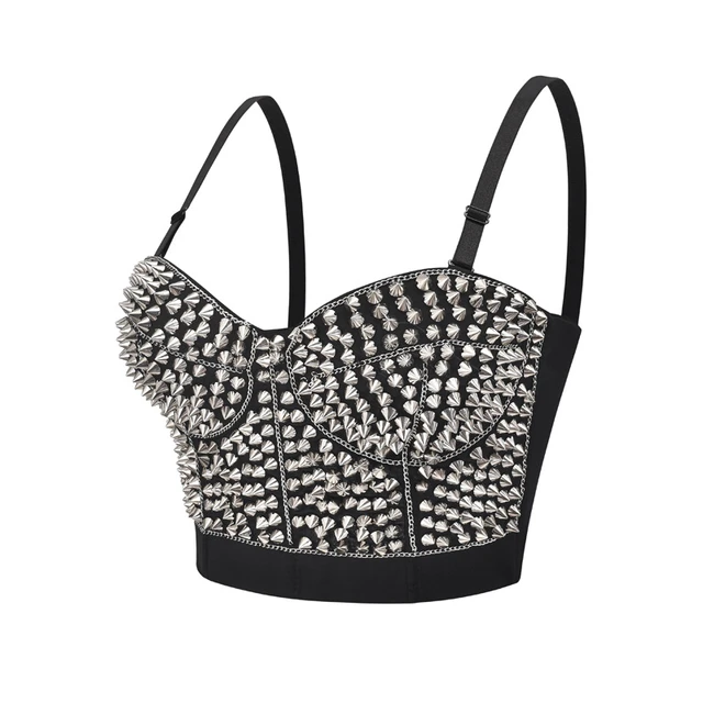 Black Versatile Spiked Bra Tops for Women Handmade Wings Sexy