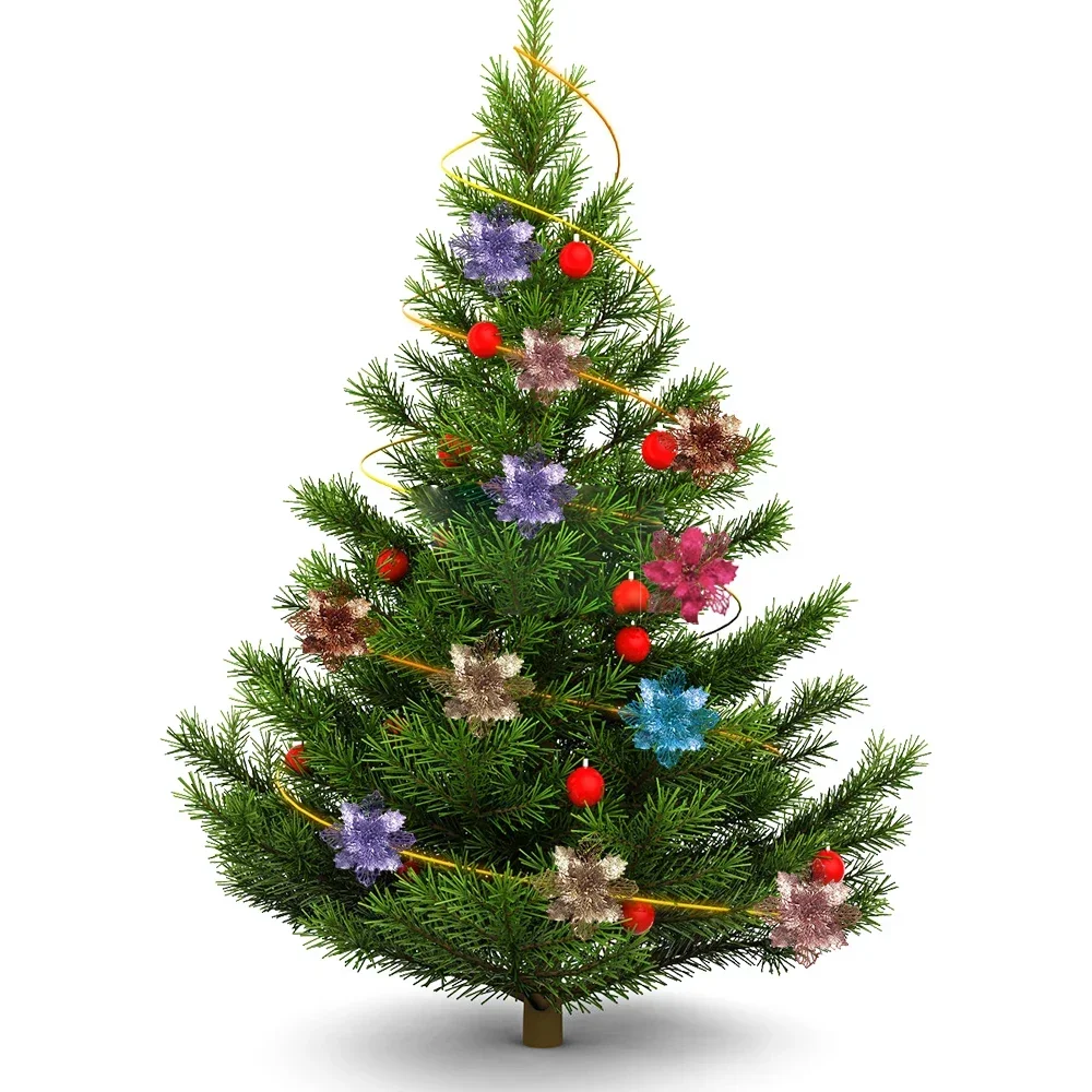 5Pcs 9cm Glitter Artificial Christmas Flowers Xmas Tree Ornaments Merry Christmas Decorations for Home New Year Gift Navidad