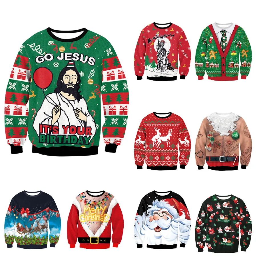 

Funny Ugly Christmas Sweater Men Women 3D Novelty Holiday Xmas Pullover Sweatshirt Plus Size Sweaters Jumpers Tops Men's Clothes