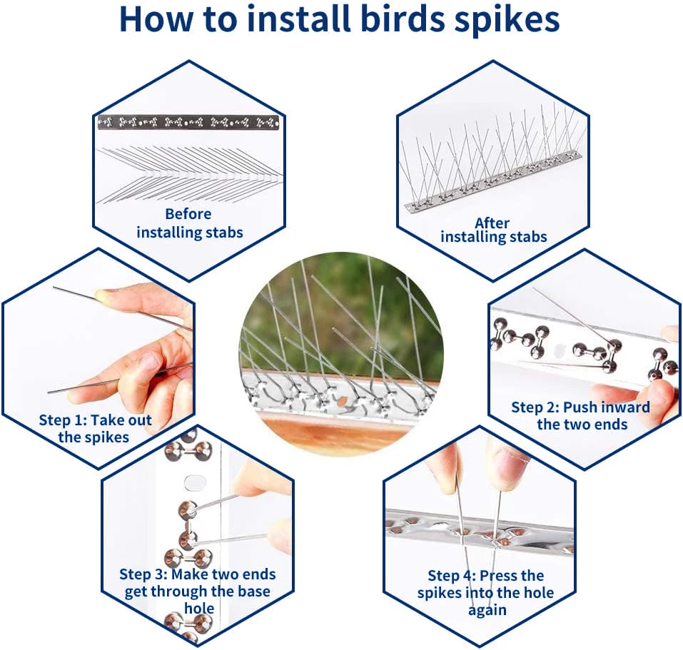 Bird Spike for Pigeons 10 Pack Bird Spikes 33cm Fence Animal Deterrent Repellent Set Pigeon Spikes for Roofs and Windows