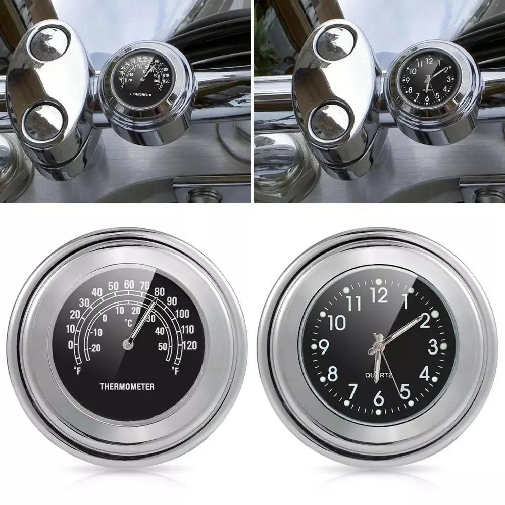 Luminous Dial Motorcycle Handlebar Clock and Thermometer