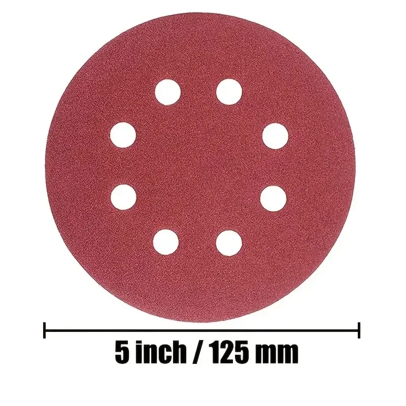 50pcs 5 Inch 8 Hole Hook And Loop Sanding Discs Sandpaper 60 120 180 240 400 Grits For Random Orbital Sander