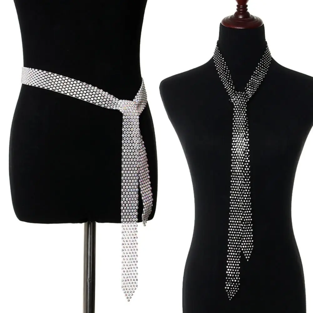 

Neck Tie Rhinestone Necktie Chic Photograph Props Suit Gravatas Women Tie Party Accessories Bling Uniform Tie Party