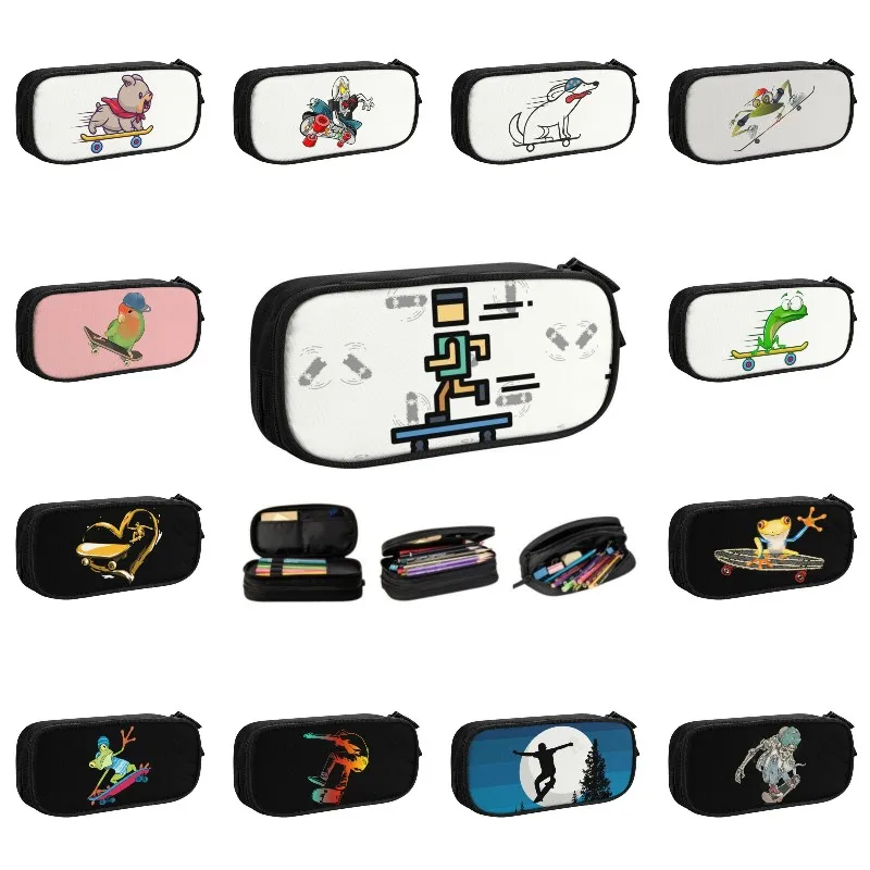 

Funny Skateboarder Pencil Case for Boys Gilrs Big Capacity Skateboarding Skate Pen Bag Box Stationery