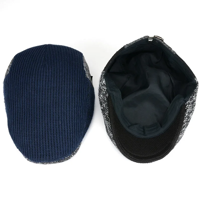 Newsboy Hat Men Thick Autumn Winter Vintage Herringbone Octagon Cap Casual knitted Berets Gatsby Flat Hat Color Matching