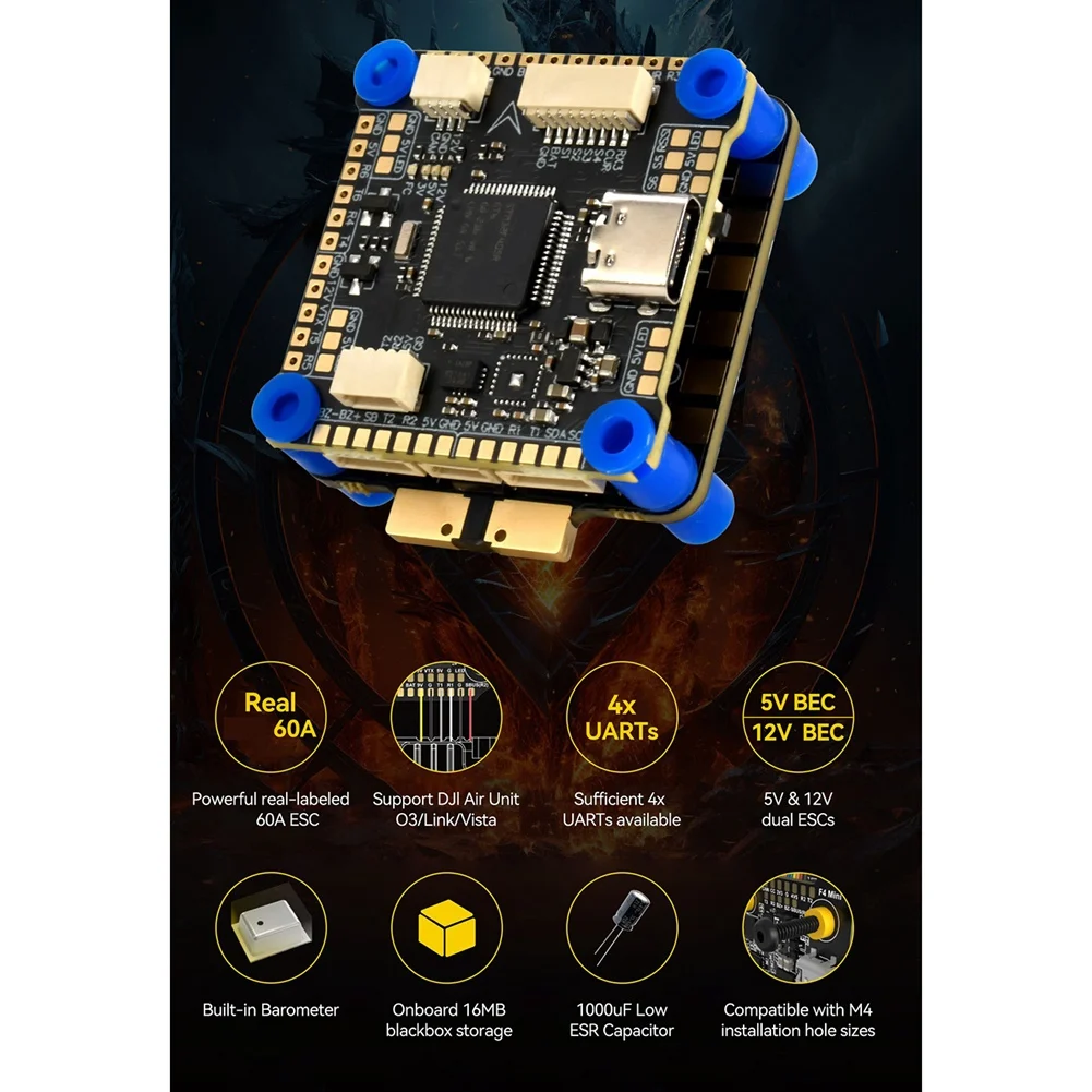 DT60 F405 FC&ESC 스택 F405 비행 컨트롤러 60A 4in1 ESC 3-8..
