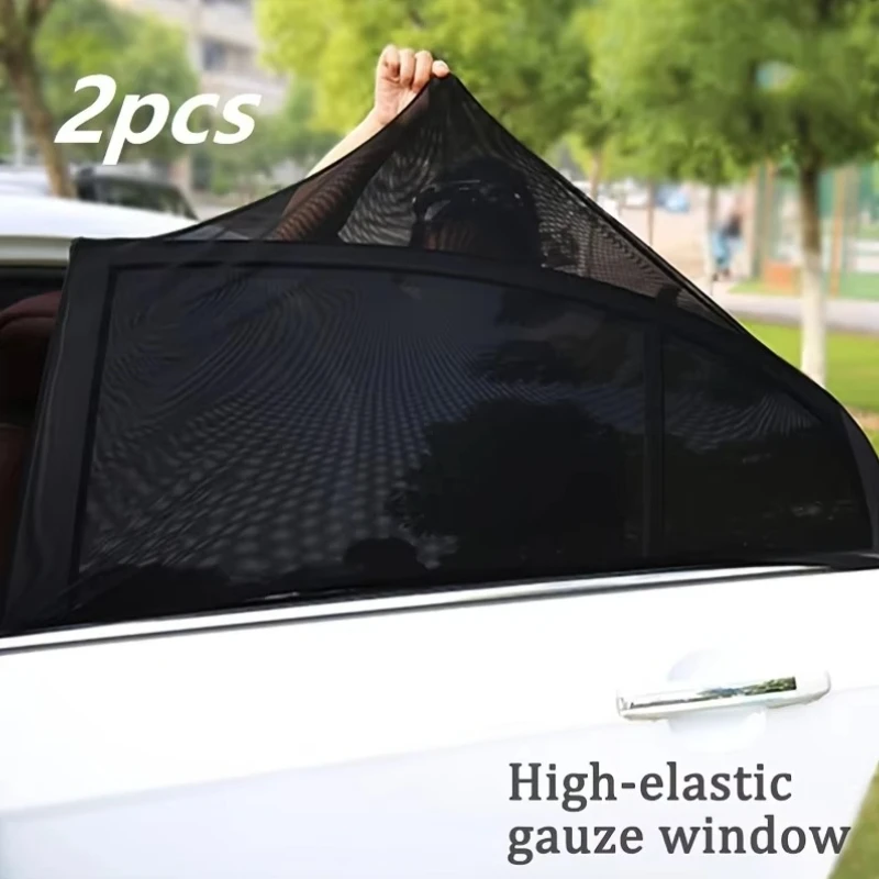 Car Sunshade Net Window Privacy Net Mosquito Net 2pcs/set With Buckle UV Protection Heat Reduction