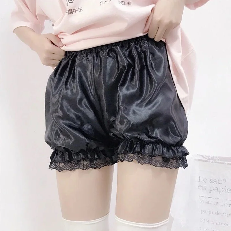 

Cute Lolita Safety Short Pants Women Sweet Imitation Silk JK Bloomers Ruffles Lace Trim Panties Girly Pumpkin Shorts Pettipants