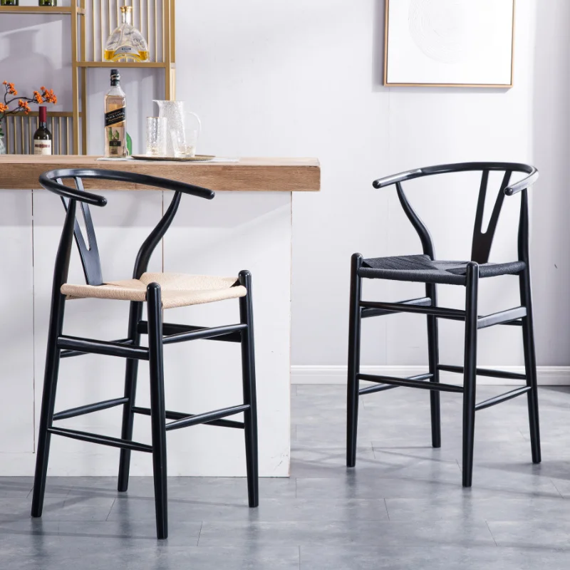 Nordic Simple Solid Wood Y Bar Chair Bar Chair Tea Bar Coffee High Chair Leisure Rattan Chair High Chair