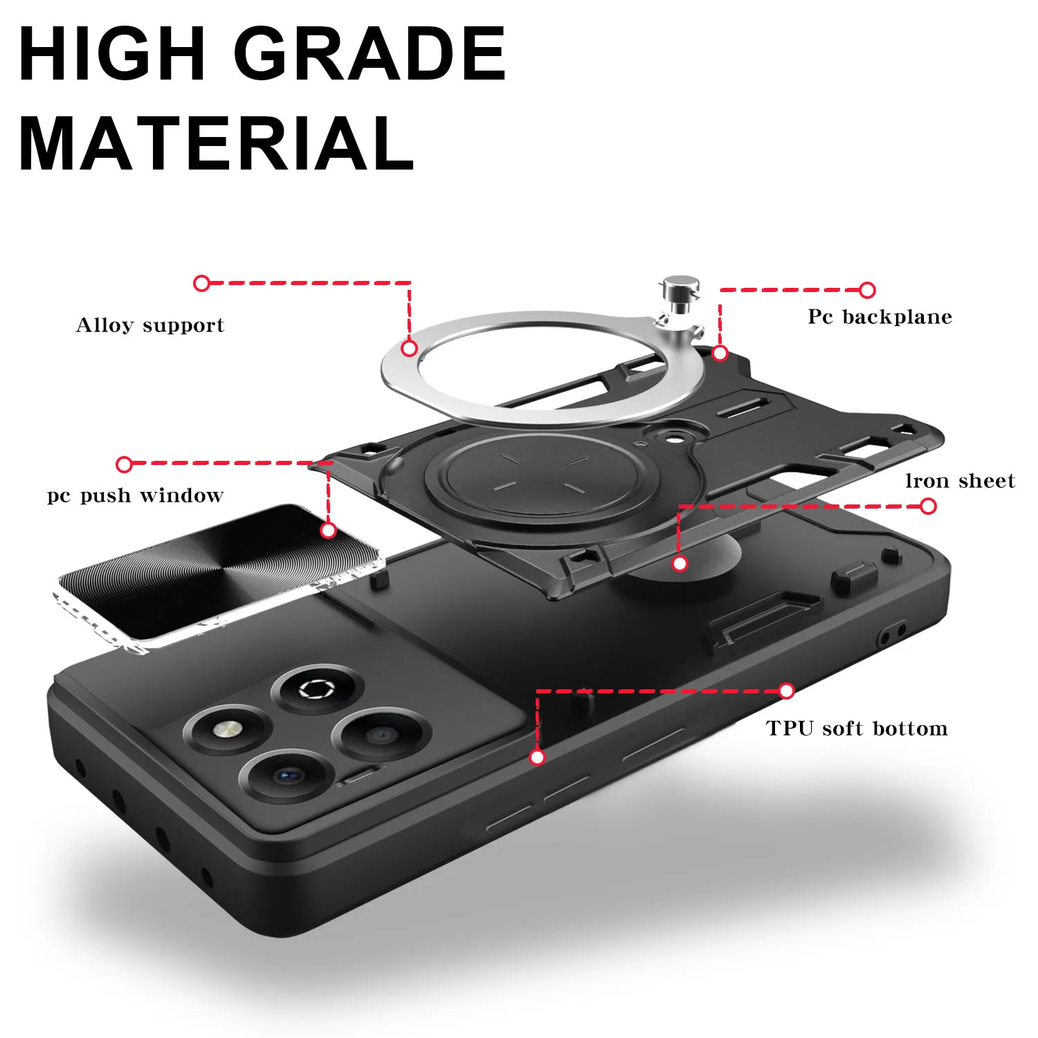 Armor  Shockproof Case with Slide Camera Lens Cover and Magnetic Ring Stand