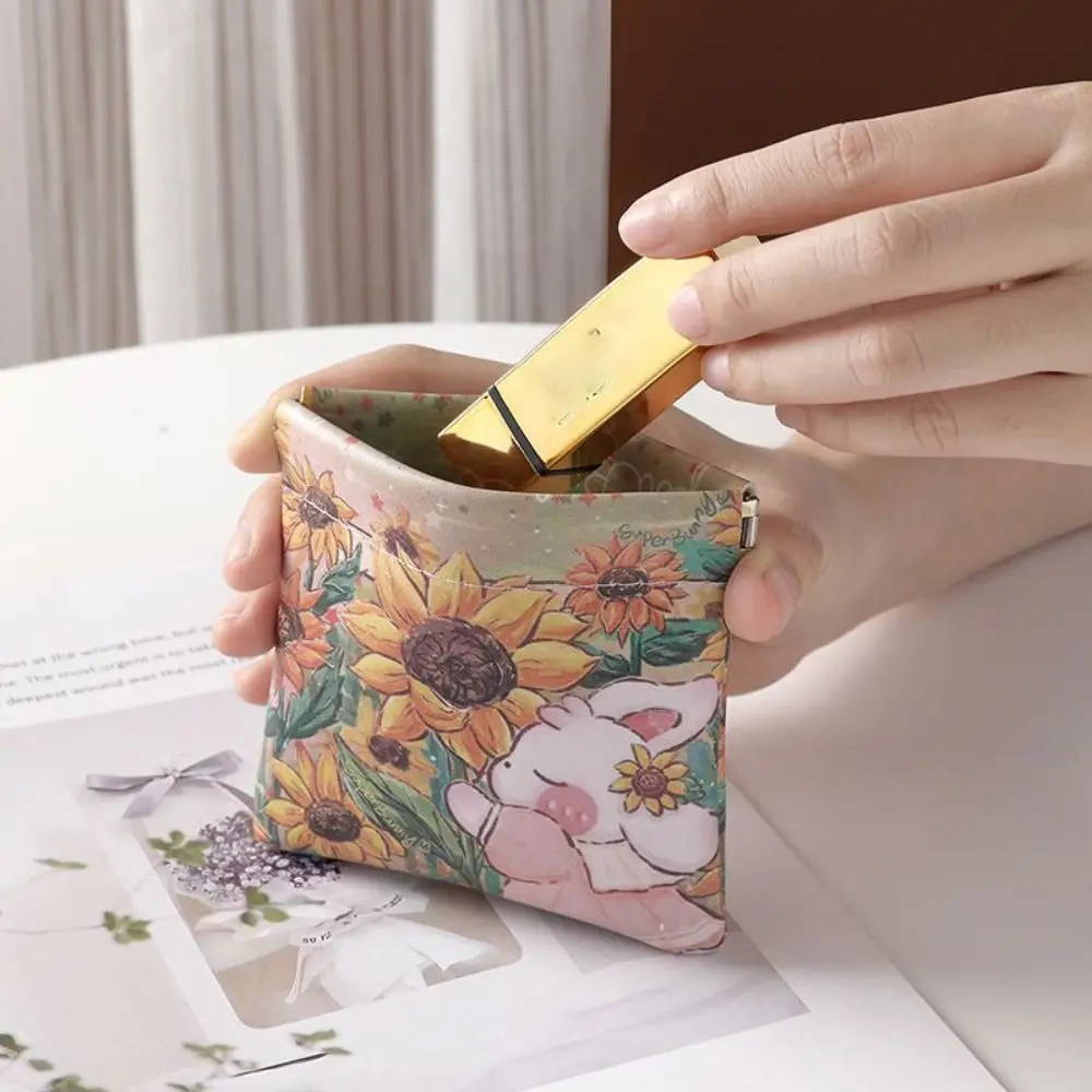 Cute Bunny Print Automatic Closing Coin Purses Women Coin Pouch Travel Lipstick Cosmetic Bag Fashion Waterproof PU Storage Bags