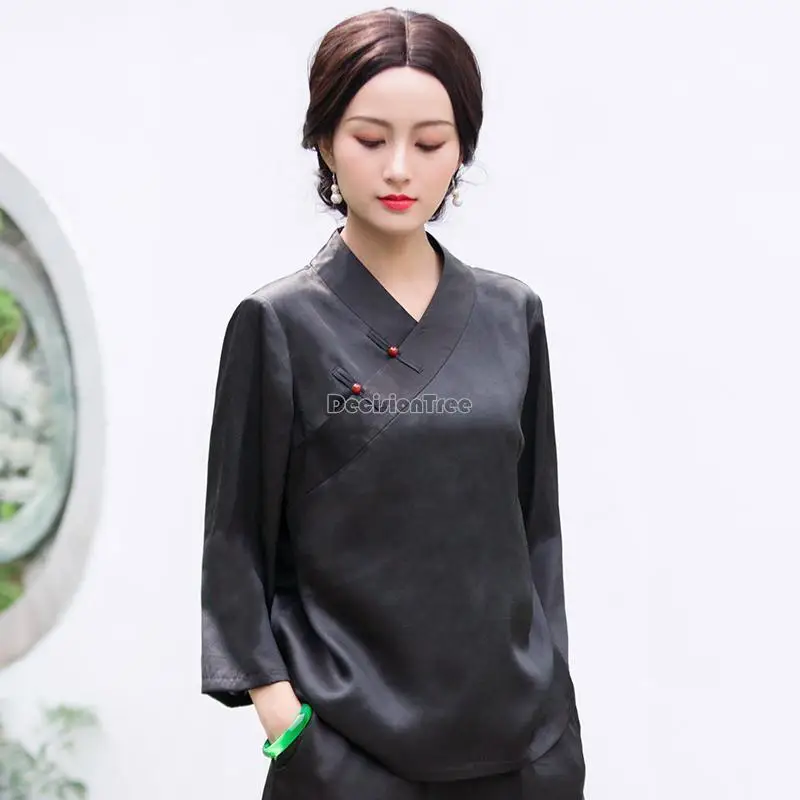 chinese style tangsuits traditional cheongsam blouse women oriental retro blouse long sleeve solid color top women chinese shirt