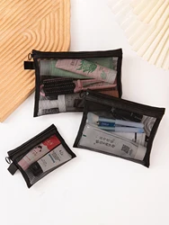 Deluxe Travel Organizer Trio: Mesh Cosmetic Bag Set for Optimal Storage and Organization (Black)