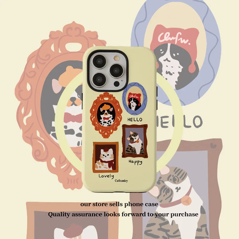 Yellow Cartoon Cat Magnetic Phone Case - Acrylic TPU Hybrid