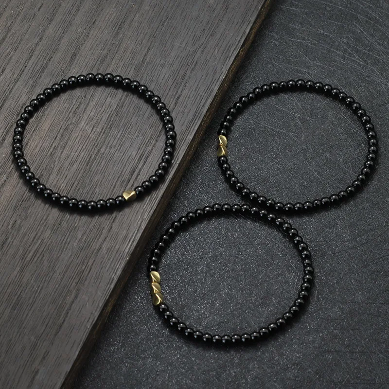 Men Wooden Copper Bead Bracelet Set Natural Stone