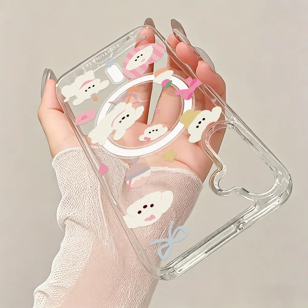 Magnetic Phone Case with Sweet Kawaii Cute White Puppy Desserts Design