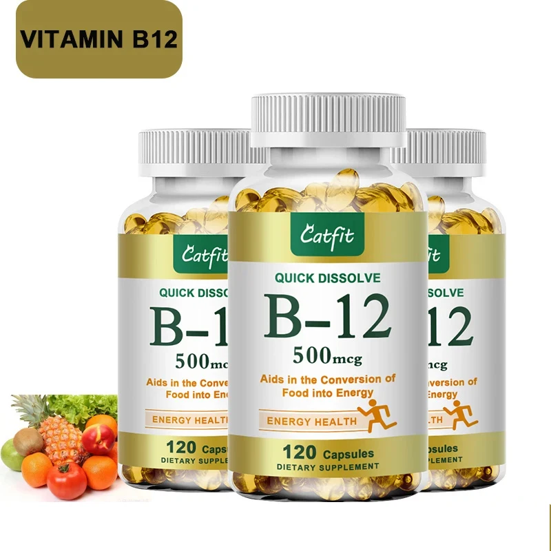 

Catfit Vitamin B12 Capsules Supports Energy Metabolism Mood Nervous System Support Daily B12 Nutritial Supplement Health Care