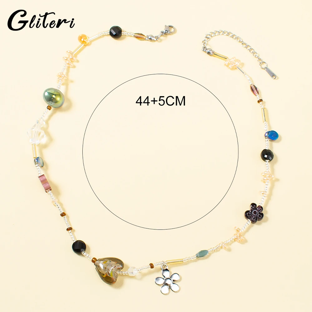 GEITERI INS Style Multi Element Crystal Heart Necklaces For Women Girls Geometric Cute Beads Clavicle Chain Choker Jewelry Party