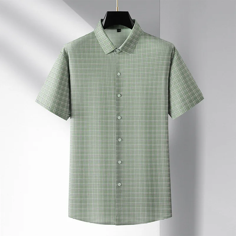 Summer Men's Plus Size Plaid Short-sleeved Shirt 10XL 12XL
